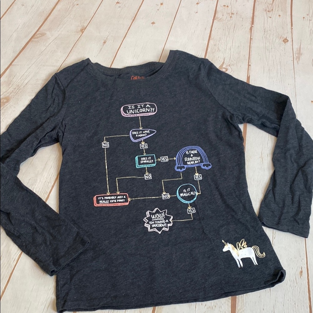 Cat & Jack Dark Gray Long Sleeve Kids Unicorn Flow Chart T-Shirt